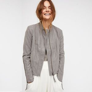 FREE PEOPLE Moto distressed faux suede Jacket